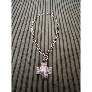 Silpada Artisan 925 Sterling Silver Stamped Cross Pendant Toggle Chain Necklace